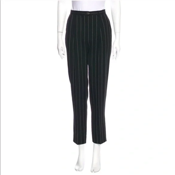Escada Pinstripe Wool Dress Pants Wide Leg Designer Size 46 - Picture 2 of 9